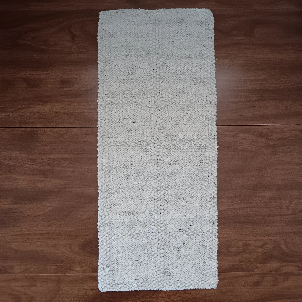 Hand Crafted Hand Knit Flecked Oatmeal Windowpane Cotton Blend Hand Towel